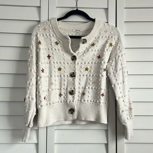 Madewell Button up sweater with embroidered flowers.